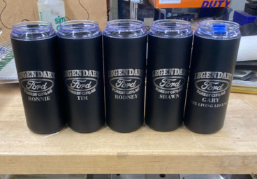 Custom Designs Engraved on Powder Coated Drinkware